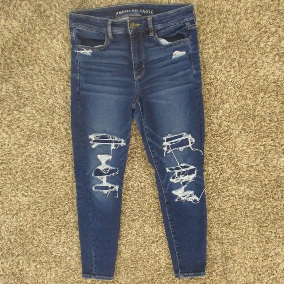 American Eagle Jeans Womens 6 Short Dark Wash High Rise Jegging Distressed Denim - Picture 1 of 9